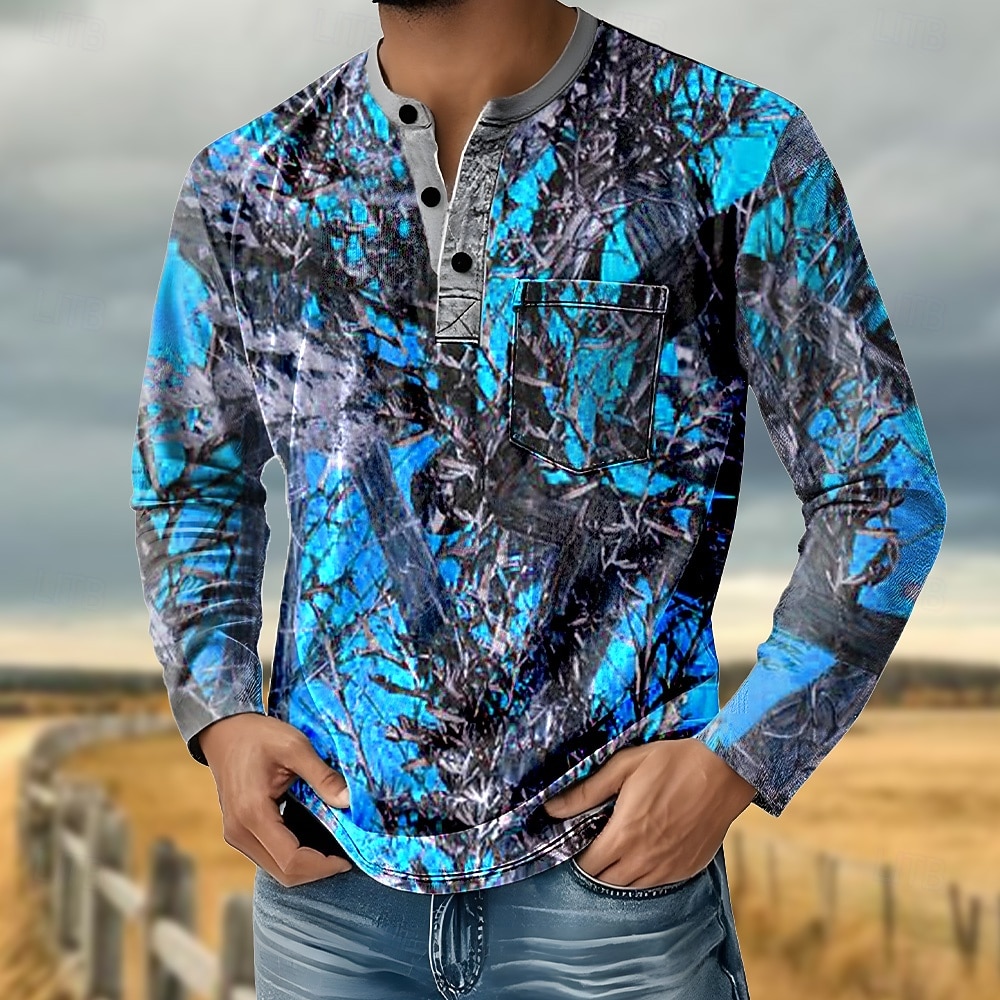 Herren Geometrisch Henley Hemd T-Shirt Langarm Retro Vintage Lässig Lässig Frühling Herbst Blau Violett Orange Henley Henley T-Shirt 2026 - $25.99 –P2