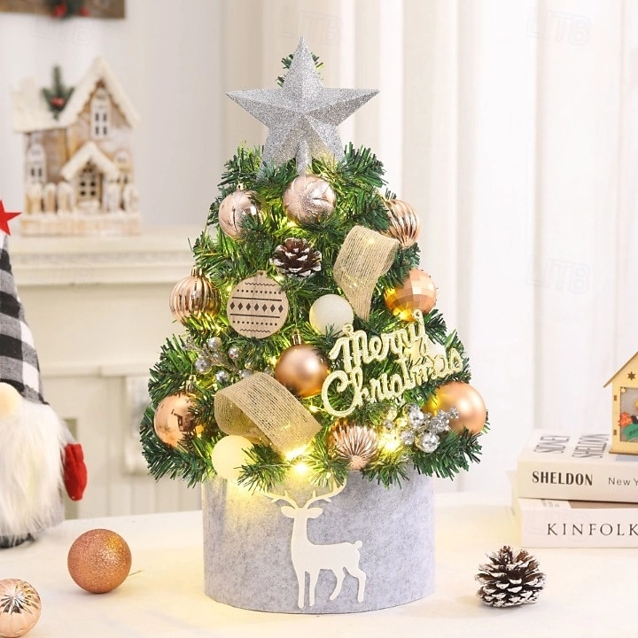 Tabletop Christmas Tree 45cm with Lights, Small Tabletop Christmas Tree with Lights Artificial Christmas Decorations Desk Kid Room Office Home Decor Xmas 2025 - CAD $19.99 –P4