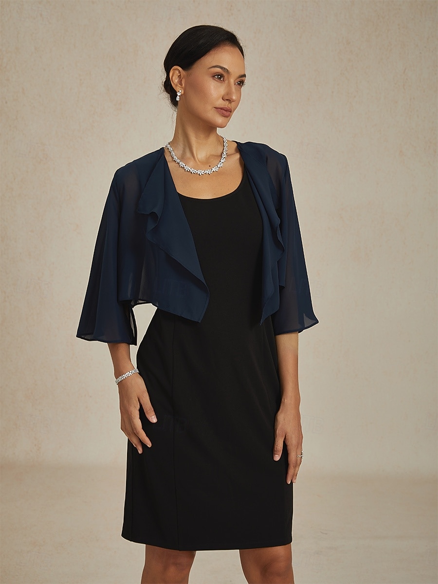 Női Flowy felsők Sifon felsők Tömör szín Elegáns Háromnegyedes Aszimmetrikus Crop Tops Esküvői vendég Sötétkék Nyár Tavasz Ősz 2025 - $29.99 –P1