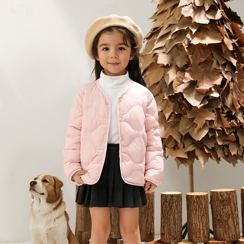 Kinder Mädchen Daunenjacke Daunenjacke Einfarbig Niedlich Tasche Knöpfe Schule Mantel Oberbekleidung 4-12 Jahre Winter Schwarz Hellgrün Rosa 2025 - $116.99 –P1