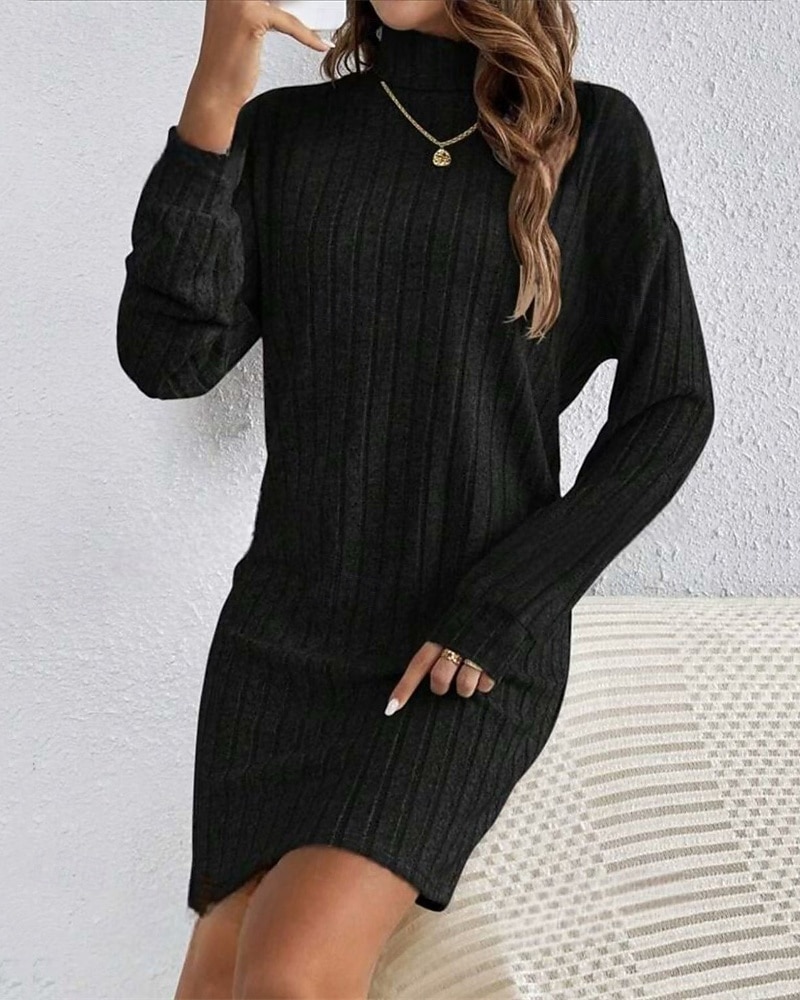 Femmes Mini Robe Robe Pull Robe Décontractée Mode Moderne Quotidien Date Week-end Coupe régulière Uni manche longue Col haut Noir Vin Gris Clair Abricot Automne Hiver de 2025 ? $33.99 –P4