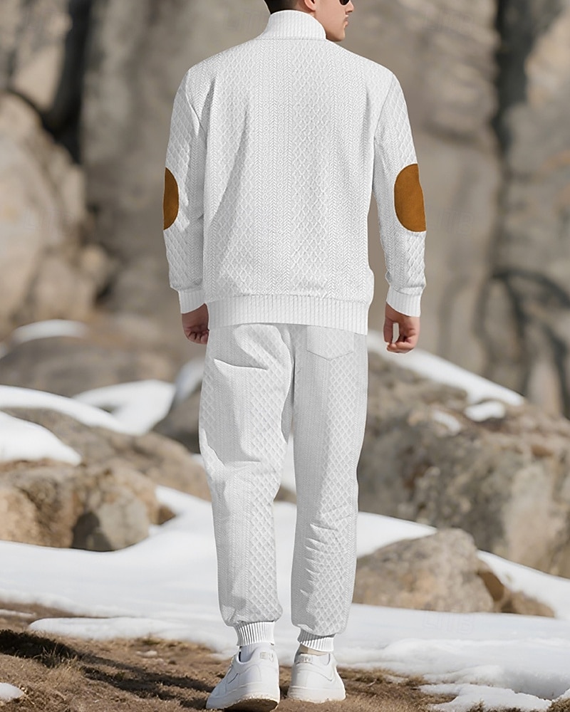 Men's Sweatshirt Tracksuit Outfit Set Stand Collar Outdoor Daily Sports Jacquard Drawstring Button Up Color Block Wine Red Black White Polyester Activewear Fashion Streetwear Spring 2025 - $52.99 –P8