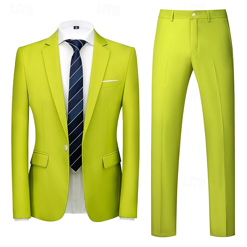 Homens Blazer Fato O negócio Coquetel Festa de Casamento 2 Peças Moda Casual Primavera Outono Poliéster Tecido Bolsos Botões Confortável Não Trespassado Jaqueta esporte Amarelo Escuro Cinzento Escuro de 2026 por $112.99 –P12
