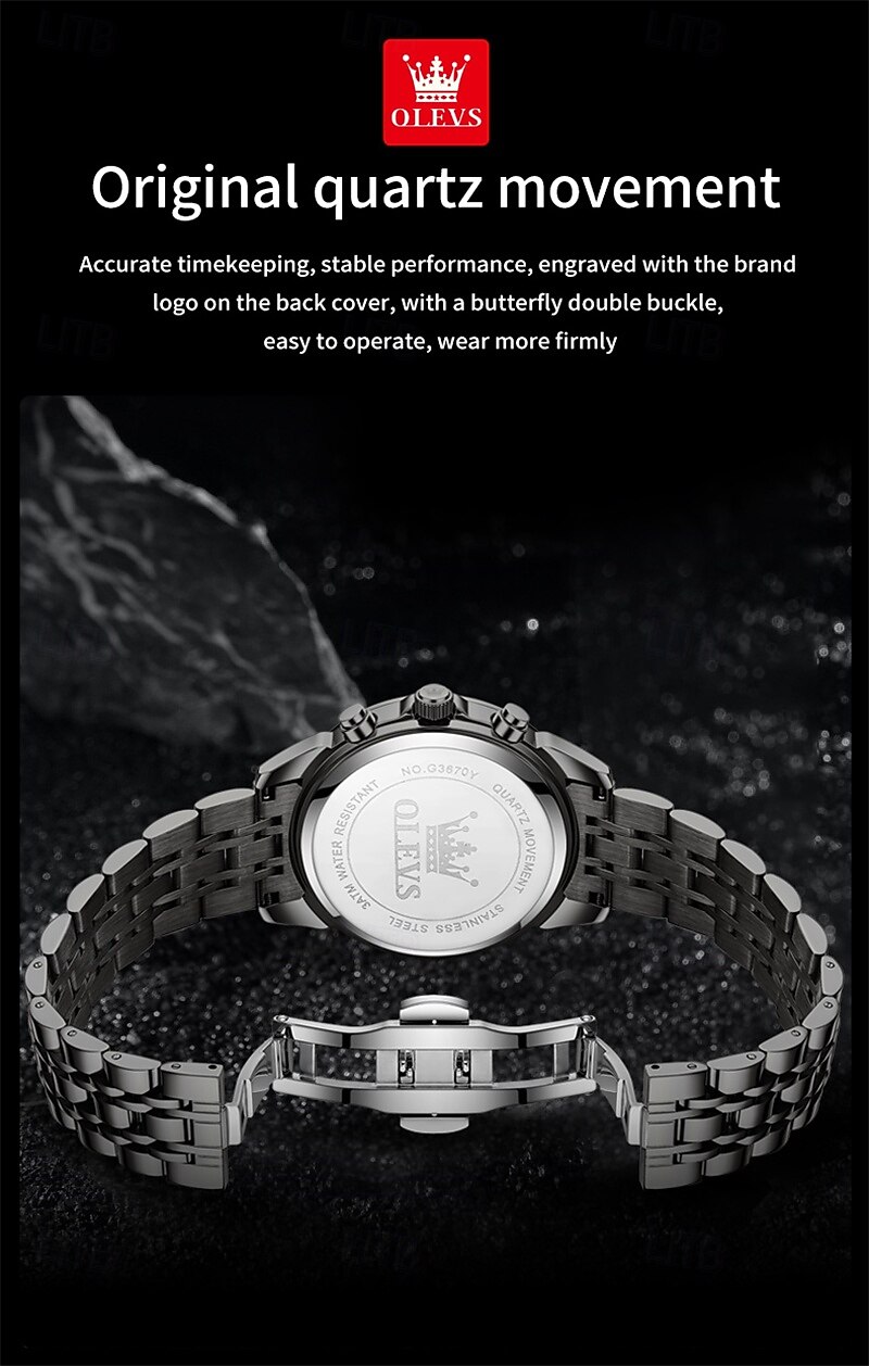 The New Olevs Men'S Business Watch With Luminous Calendar Small Three-Hand Moon Phase Display Multi-Functional Quartz Watch Waterproof Casual And Fashionable Men'S Sports Wristwatch 2025 - $34.99 –P6