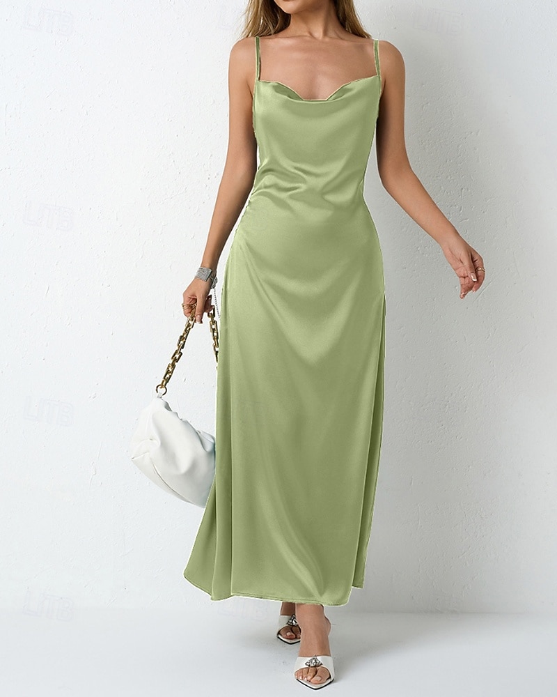 Dames Halflange jurk Satijnen Jurk Feestjurk Cocktail jurk Slipdress Modieus Modern Buiten Avond Feest Feest Normale pasvorm Effen Mouwloos hihnat Lichtgroen Wijn Donkergroen Paars Lente Herfst 2026 - $25.99 –P18