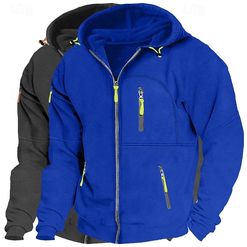 Homme Sweat à capuche Sweat à capuche zippé intégral Sweat à capuche en polaire Sweat à capuche doublé en polaire Noir + gris clair Bleu marine + noir Vin + gris foncé Vin+Noir Vert + Kaki À capuche de 2025 ? $37.99 –P10
