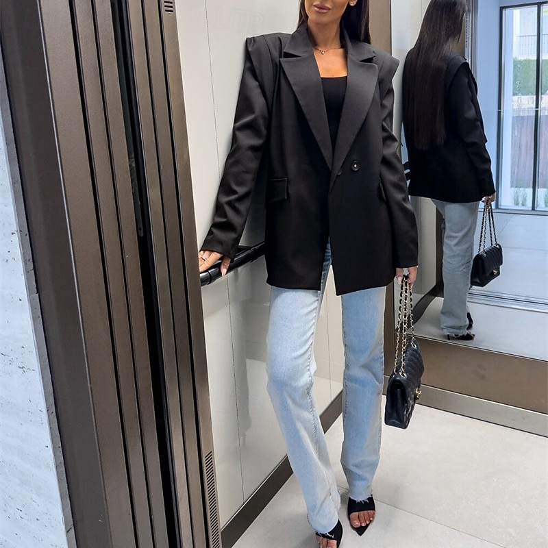 Femmes Blazer Confortable Avec Poches Boutons Élégant Mode Extérieur Uni Sortir Décontracté Quotidien Week-end Cardigan Régulier Revers Coupe régulière manche longue Vêtements d'extérieur Noir de 2025 ? $25.99 –P3