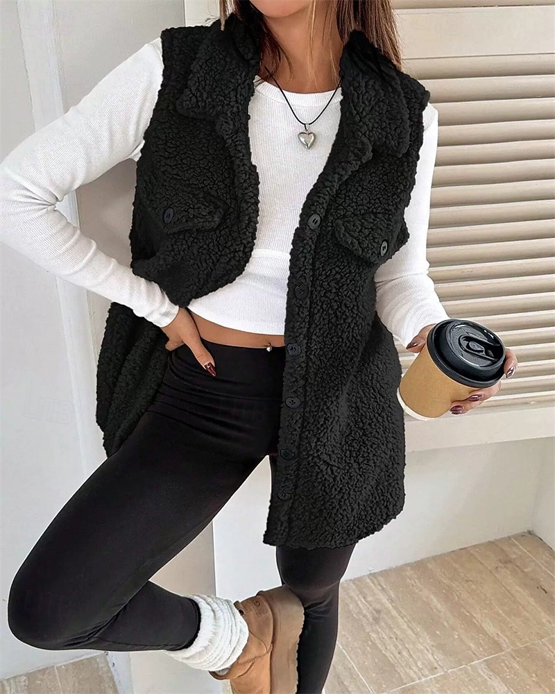 Femmes Veste en Polaire Veste Décontractée Chaud Confortable Avec Poches Boutons Mode Extérieur Uni Sortir Week-end Simple Boutonnage Régulier Revers Coupe régulière manche longue Vêtements de 2025 ? $23.99 –P2