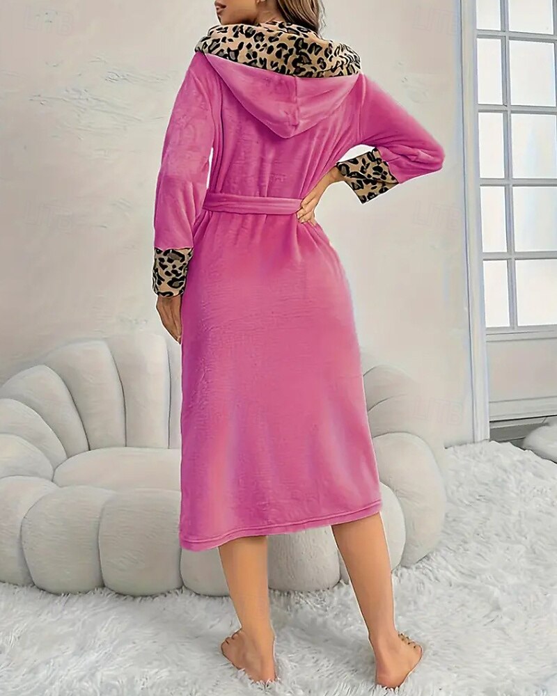 Damskie Piżama Koszula nocna Flanela Moda Codzienny Panterka Koronka Niejednolita całość Kieszeń Urlop Dom Łóżko Długi rękaw W serek Czarny Khaki Czerwona róża Jesień Zima Dopasowana 2026 - $45.99 –P3