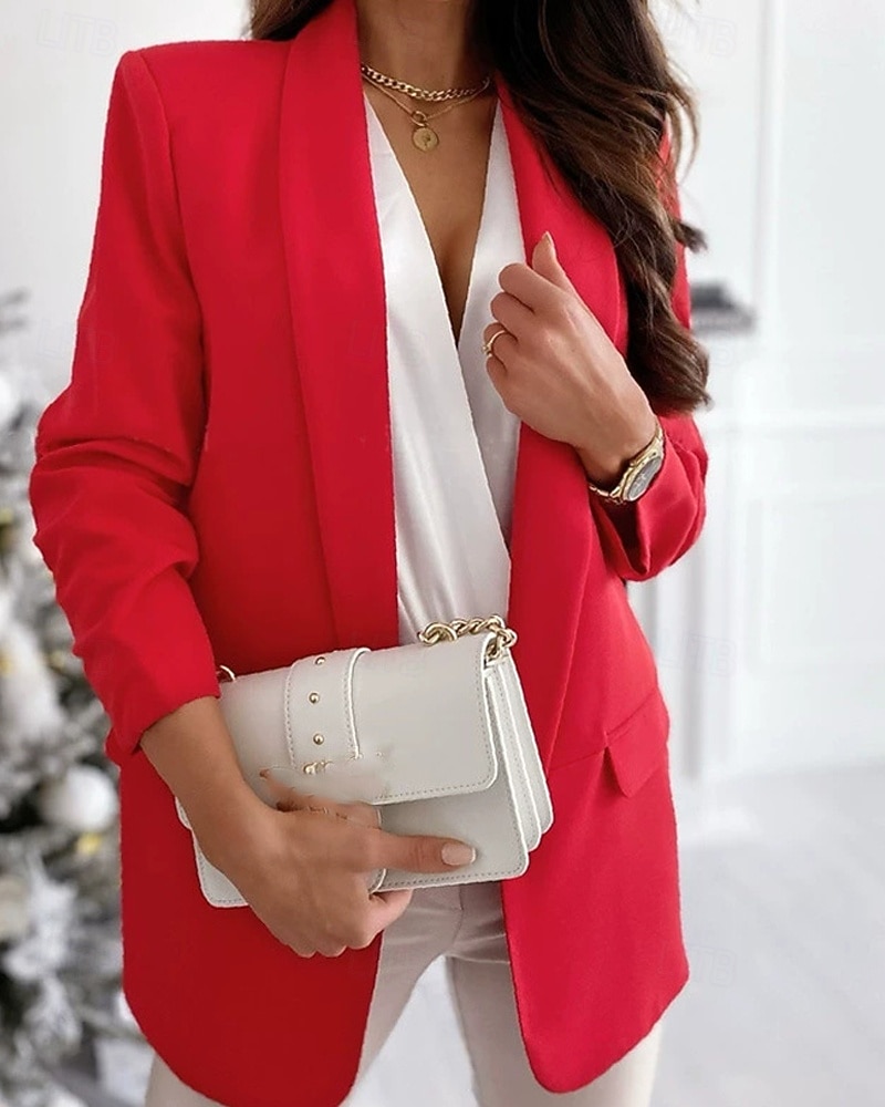 Femmes Blazer Confortable Avec Poches Élégant Mode Extérieur Uni Sortir Décontracté Quotidien Week-end Cardigan Régulier Revers Coupe régulière manche longue Vêtements d'extérieur Noir Blanche Rouge de 2026 ? $24.99 –P3