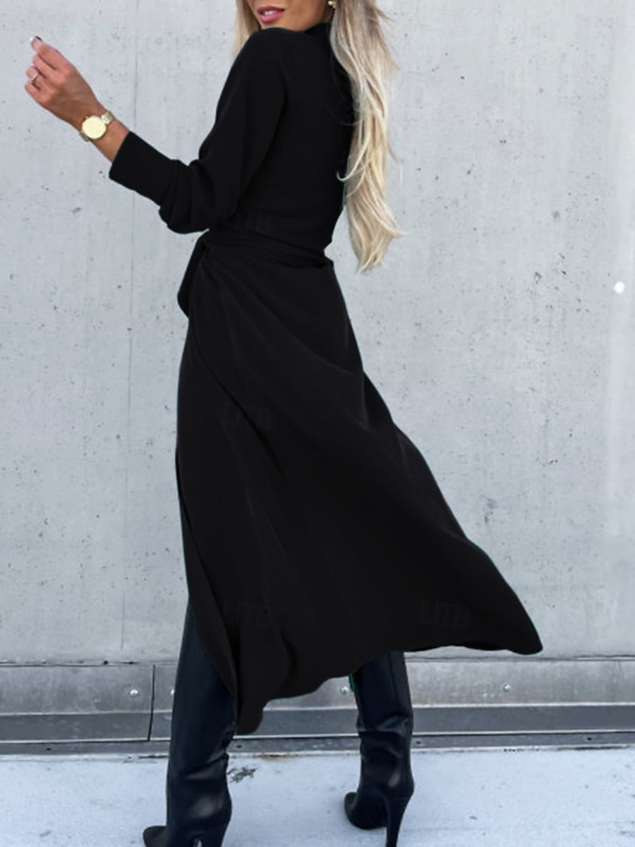 Femmes Robe Midi Robe trapèze Occasionnel Quotidien Coupe régulière Uni manche longue Revers Noir Rouge Vert Abricot Printemps Automne Hiver de 2025 ? $31.99 –P13