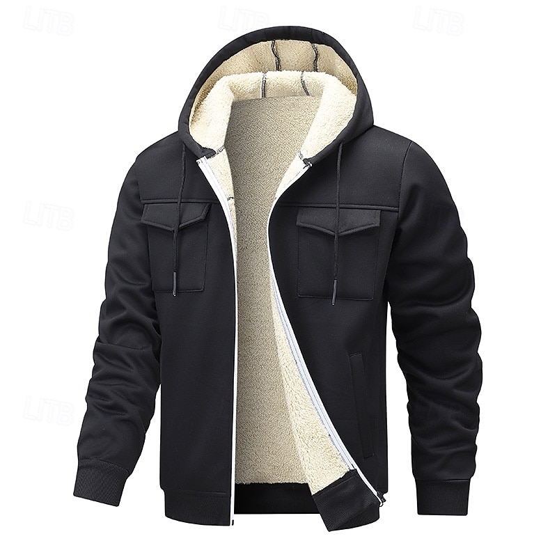 Herr Huvtröja Huvtröja med dragkedja Huvtröja i fleece Fleecefodrad huvtröja Svart Marinblå Brun Huva Slät Flera fickor Sport & Utomhus Ledigt Dagligen Streetwear Häftig Sportkläder Vinter Kläder Pull 2026 - $24.99 –P3