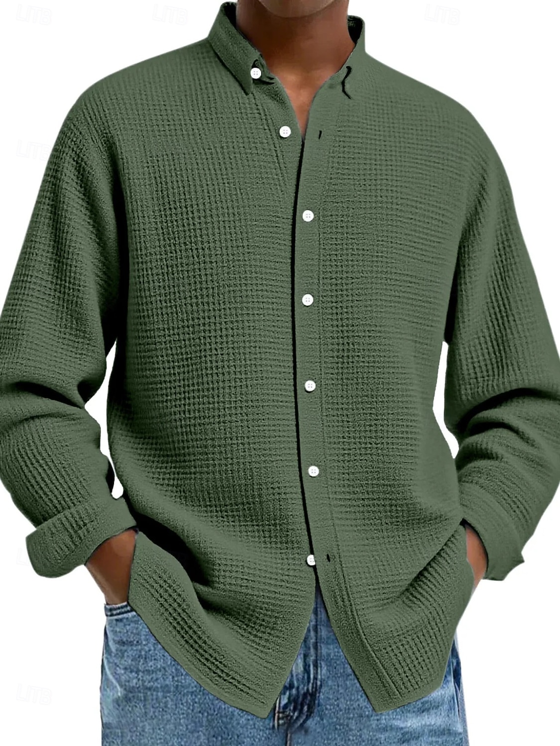 Herren Hemd Waffelhemd Freizeithemd Knopfhemd Schwarz Weiß Wein Marineblau Blau Langarm Einfach Revers Lässig Täglich Bekleidung Mode Streetwear 2025 - $23.99 –P8