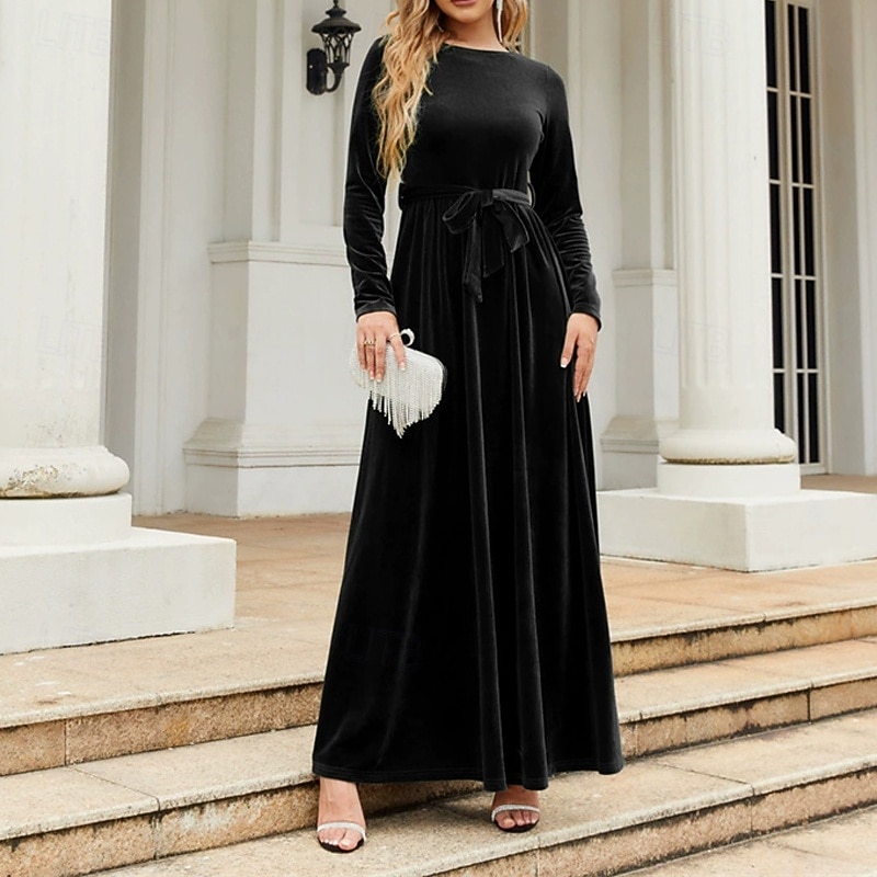 Damen Midikleid Samtkleid Cocktailkleid Elegant Mode Modern Outdoor Party Party-Abendmode Normale Passform Einfach Langarm Rundhalsausschnitt Schwarz Rote Blau Dunkelgrün Frühling Herbst 2025 - $28.99 –P2