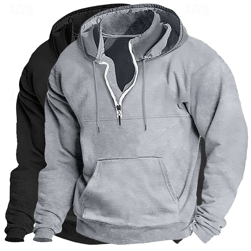 Men's Hoodie Quarter Zip Hoodie Tactical Hoodie Black+Light Gray Khaki+Black Light Gray+Blue Navy Blue+Black Dark Gray+Light Gray Hooded Plain Zipper Sports & Outdoor Casual Daily Streetwear Cool 2026 - $39.99 –P7
