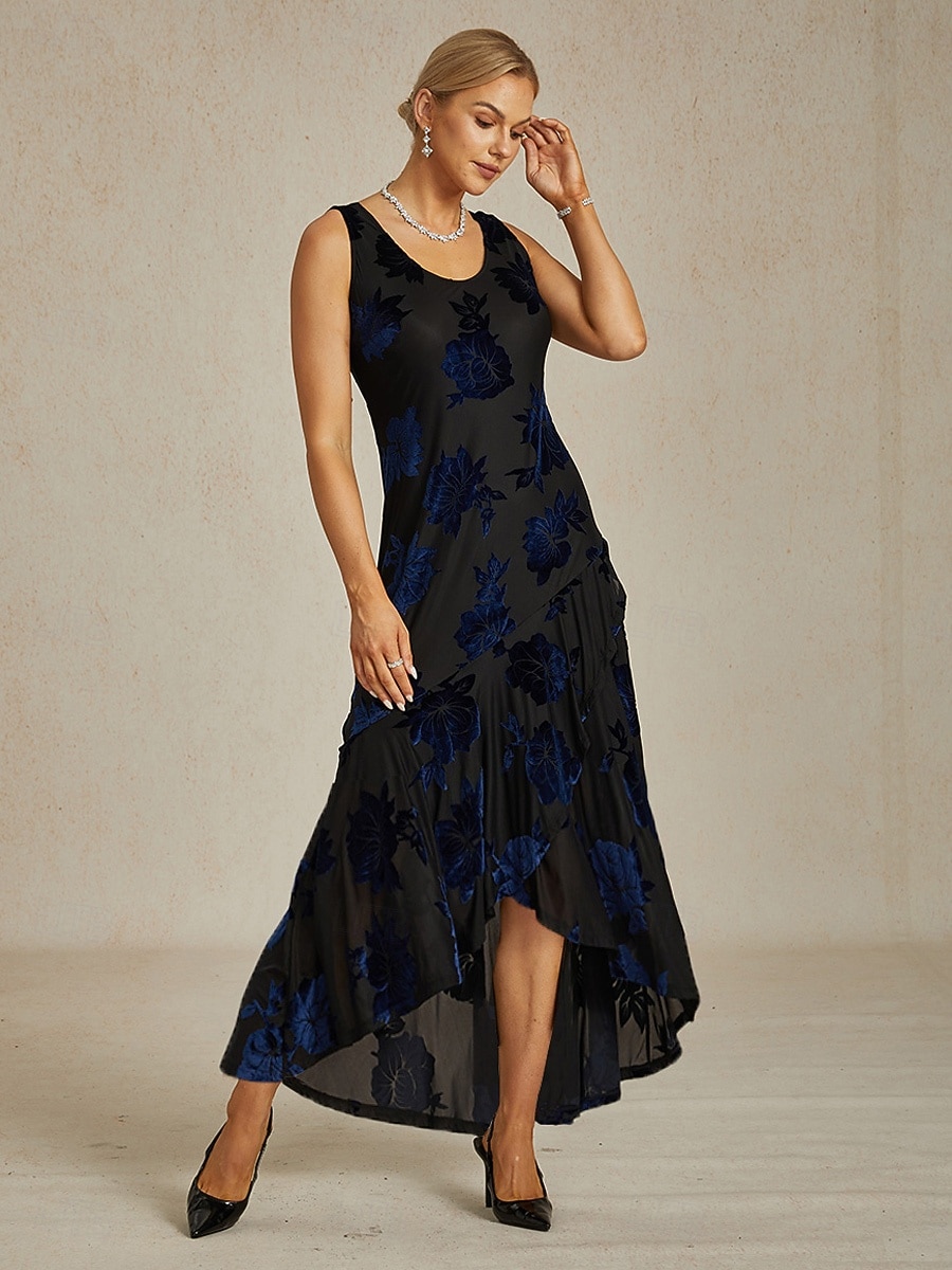 Femmes Robe maxi Robe fourreau Robe Trompette Sirène Robe trapèze Robe moulante Élégant Formel cocktail Soirée robe demoiselle d honneur Coupe régulière Fleuri Sans manches Col ras du cou bleu marine de 2025 ? $89.99 –P9