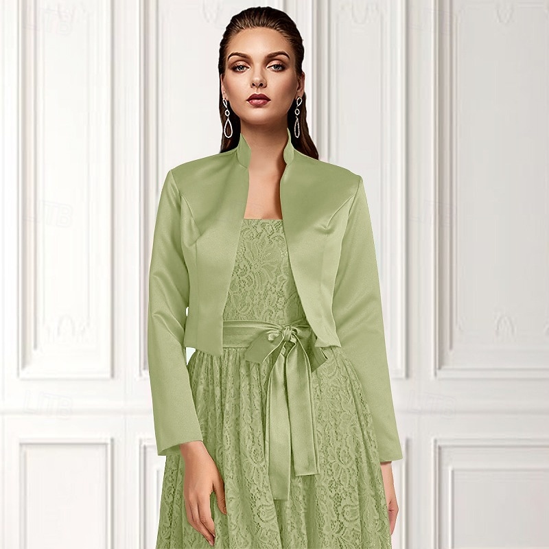 Solid frakker  jakker sateng bryllup  fest kveld  uformell bryllupsgjest pakker  bolero med drapering  solid kjole å imponere 2025 - $39.99 –P10