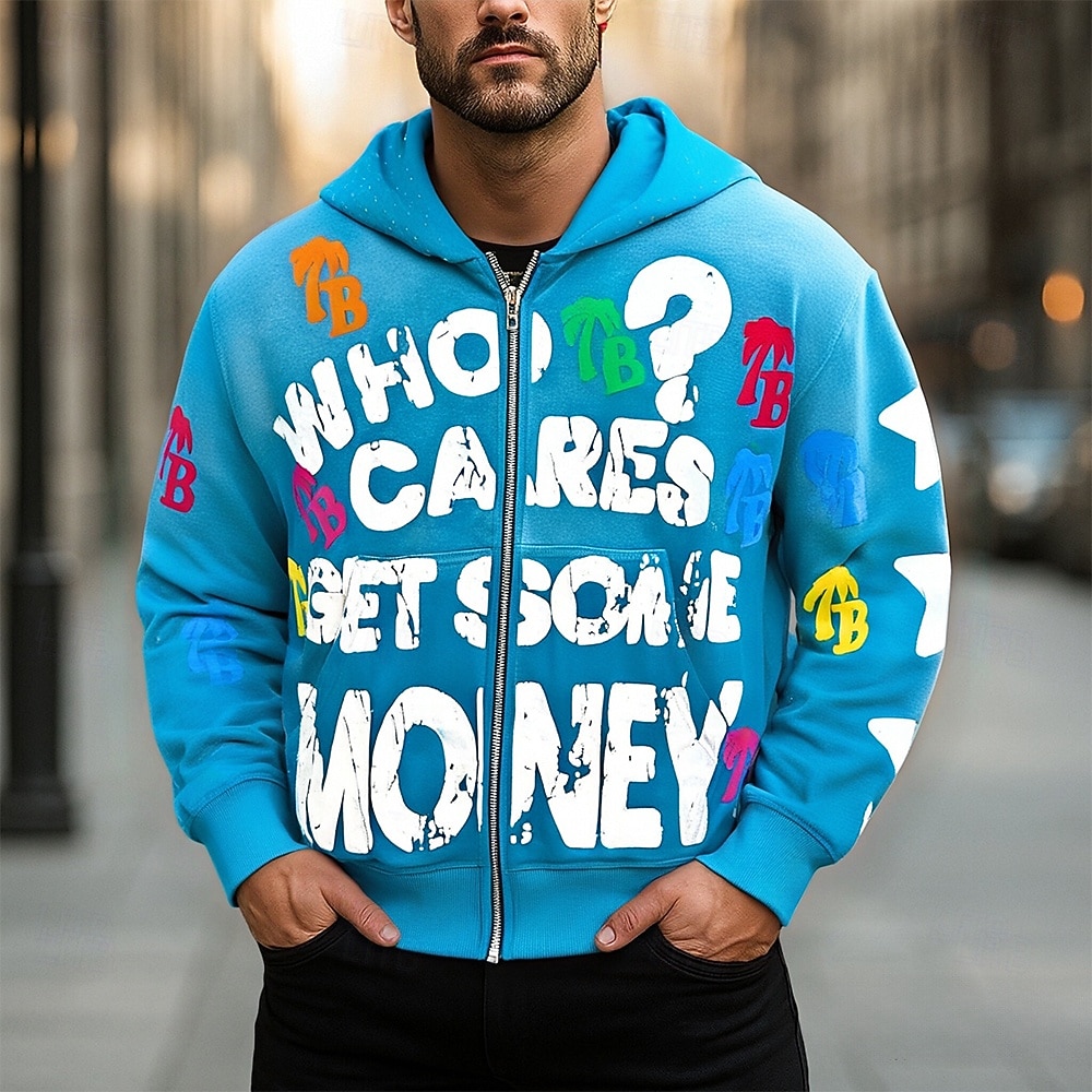 Per uomo Lettera Felpa con Cappuccio Moda Quotidiano Casual Manica Lunga Con Cappuccio All'aperto Vacanza Abbigliamento casual alla moda Nero Rosso Azzurro cielo Viola Grigio scuro Con zip Tasca del 2026 a $29.99 –P6