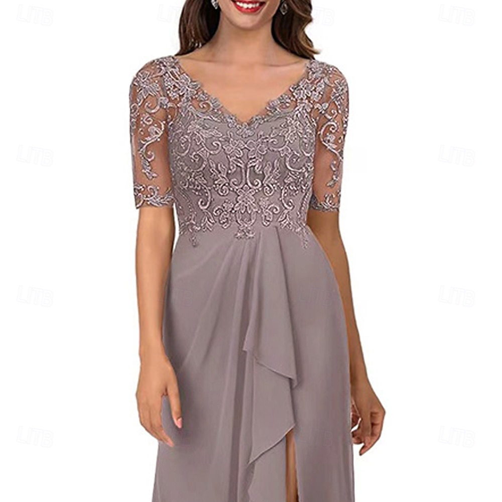 A-Linien Kleid Mutter der Braut Elegantes Einfaches V-Ausschnitt Asymmetrisch Chiffon Kurzarm mit Falten 2025 - $149.99 –P2