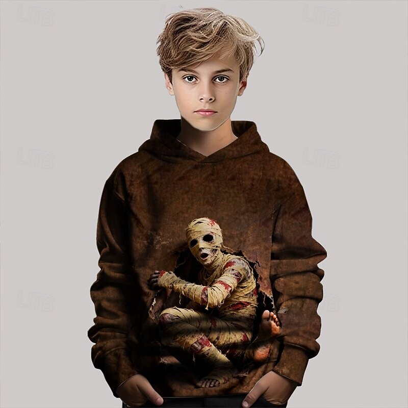 Halloween Pojkar 3D Dödskalle Huvtröja Långärmad Vår Höst Mode Streetwear Barn 4-12 år Huva Utomhus Ledigt Dagligen Normal 2025 - $18.99 –P1