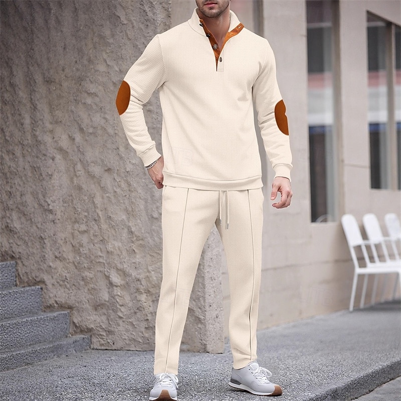 Herre Genser Joggedress Antrekkssett Høy krage utendørs Daglig Sport Snorer Lomme Fargeblokk Svart Hvit Kongeblå Polyester Sportsklær Mote Gatemote Vår 2026 - $46.99 –P1