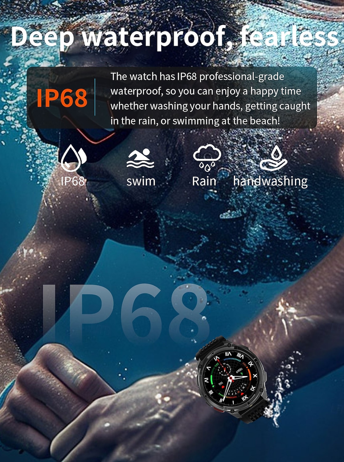 HT33 Smart Watch 1.7-inch BT Call Compass Health Monitor Waterproof LED Flashlight Outdoor 1100mAh Battery Smartwatch 2025 - $48.99 –P14