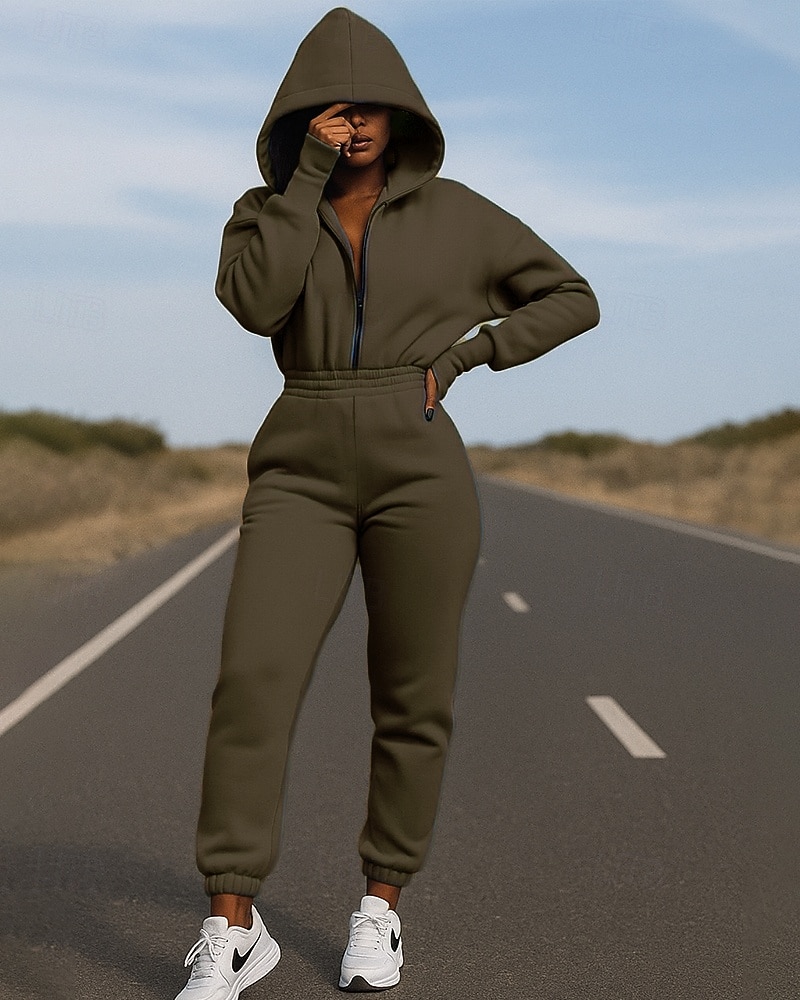 Mujer Sudadera con capucha de una pieza Conjuntos de mono Otoño Cerrar Color sólido Trajes de Yoga Blanco Verde Ejército Senderismo Vocación Al Aire Libre Manga Larga Deporte Ropa de Deporte 2025 - $28.99 –P5