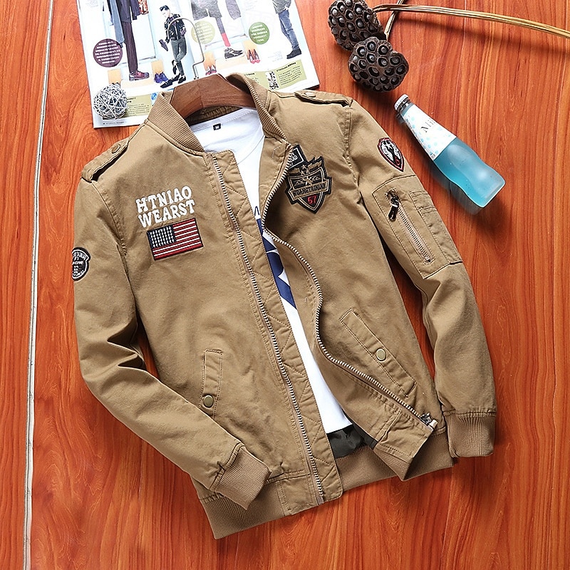 Homme Veste utilitaire Veste Cargo Veste Décontractée Vacances Quotidien Respirant Avec Poches Printemps Automne Drapeau national Mode Classique Col montant Régulier Noir Kaki Vert Véronèse Veste de 2025 ? $38.99 –P2