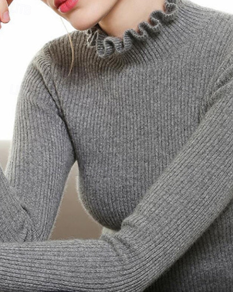 Pentru femei Pulover Plover Șic Stradă Casual Culoare solidă Guler Pe Gât Tricotat Manșon Lung Topuri obișnuite Tricotat Zilnic Ieșire Sfârșit de săptămână Negru Alb Toamnă Iarnă 2025 - $25.99 –P17