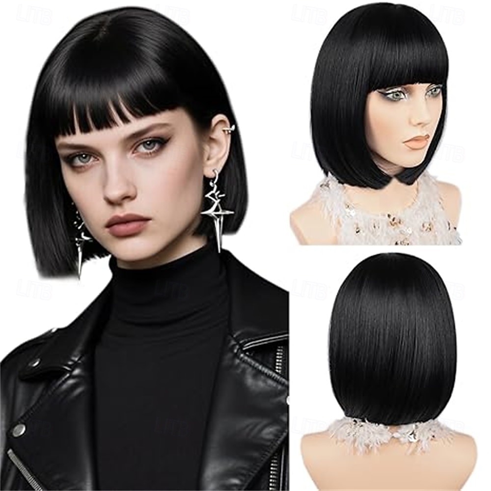 Peruca bob azul com franja curta e reta, peruca de cabelo sintético de 12 polegadas com aparência natural para uso diário em festas # azul bebê de 2026 por $16.49 –P3