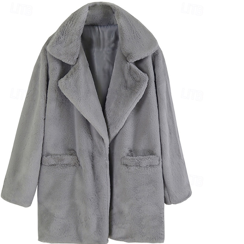 Damen Mantel Kunstpelzmantel Warm Bequem Tasche Lässig Einfach Urlaub Straße Lässig Alltagskleidung Lang Umlegekragen Normale Passform Langarm Oberbekleidung Blau Braun Khaki Herbst Winter 2025 - $43.99 –P9
