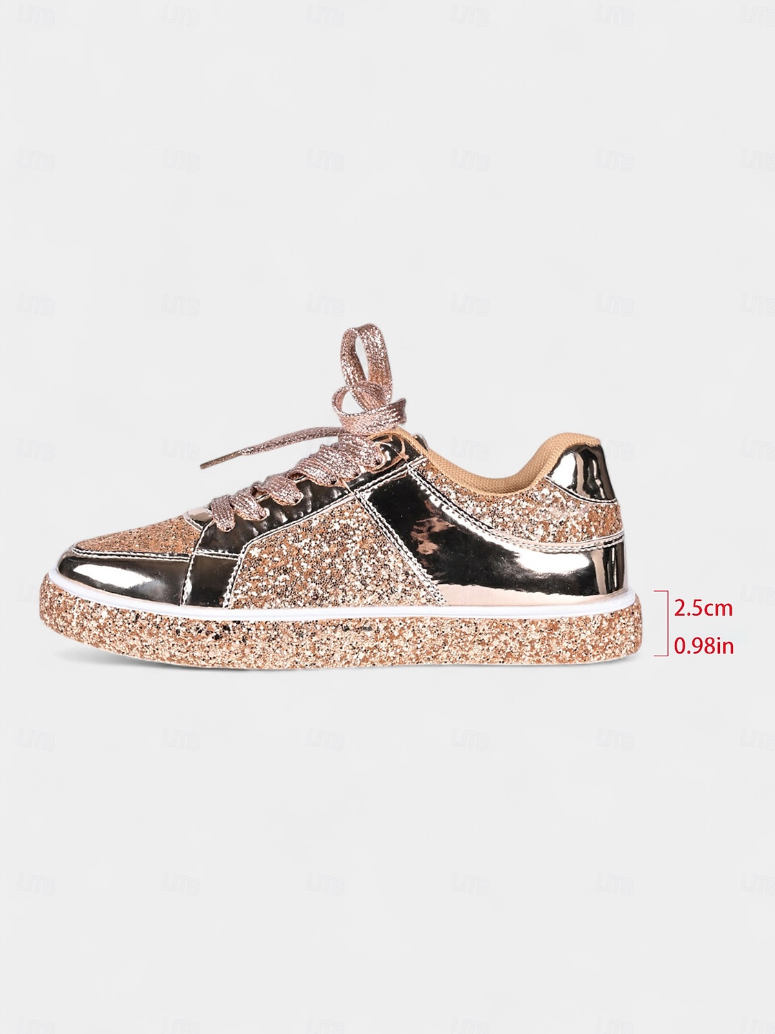 Damsneakers med guldfärgad glitter – glänsande snörskor med glittrig design för nattliv, klubbar och fester 2026 - $42.99 –P1