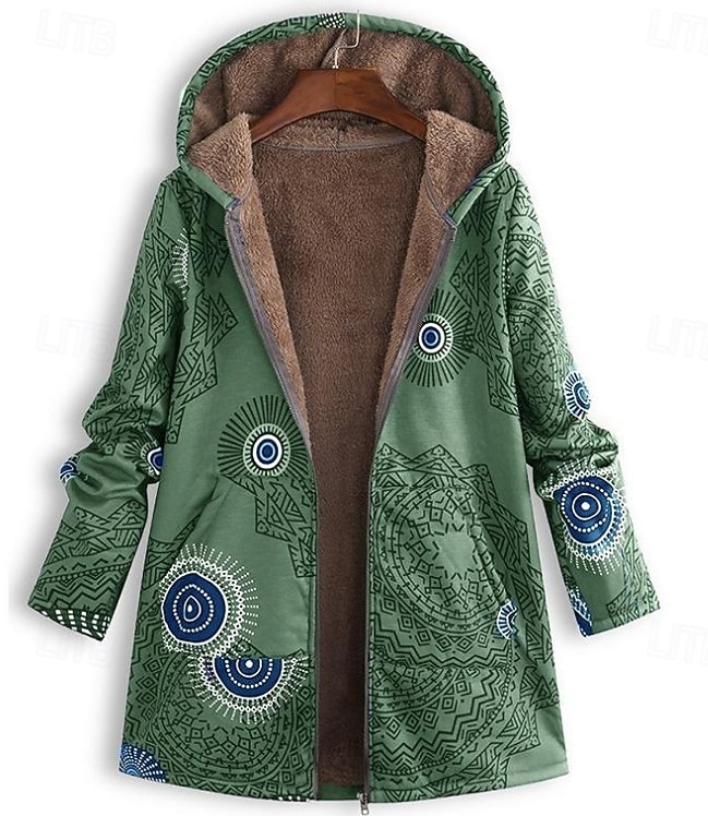 Γυναικεία Μπουφάν Sherpa Casual Jacket Άνετο Αναπνέει Στάμπα Καθημερινό Γεωμετρικό Διακοπές Δρόμος Causal Καθημερινά Ρούχα Ανοικτό Μπροστά Κανονικό Με Κουκούλα Κανονικό Μακρυμάνικο Εξωτερικά ενδύματα 2025 - $34.99 –P1
