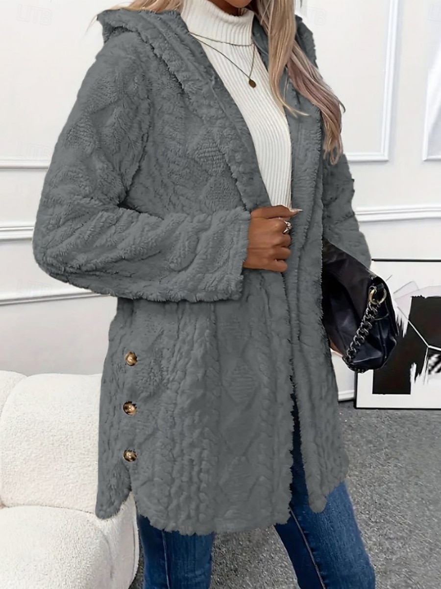 Femmes Veste Sherpa Veste Décontractée Confortable Respirant Avec Poches Boutons Occasionnel Uni Vacances Rue Occasionnel Tenue quotidienne Ouvert devant Régulier À capuche Coupe régulière manche de 2025 ? $28.99 –P23