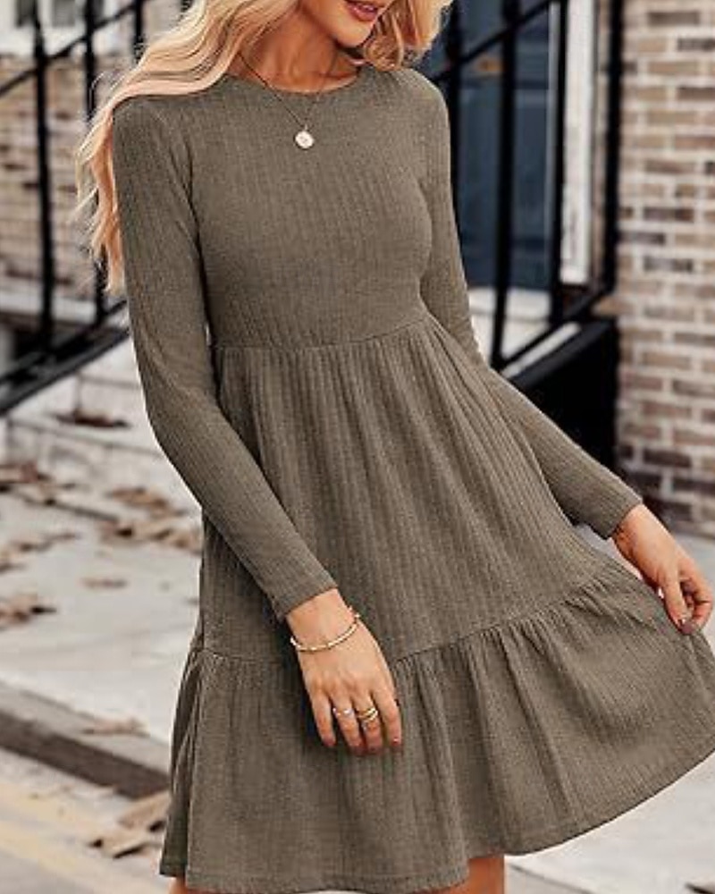 Damen Minikleid Pulloverkleid Freizeitkleid Modern Outdoor Täglich Ausgehen Normale Passform Einfach Langarm Rundhalsausschnitt Wein Braun Grün Grau Frühling Herbst 2025 - $26.99 –P2