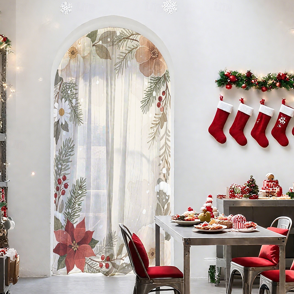 1 st ny julserie transparent gardin, 3D digitaltryckt stångficka fönstervoile, sovrum &vardagsrumsdekoration, direkt från fabriken 2025 - $12.49 –P5