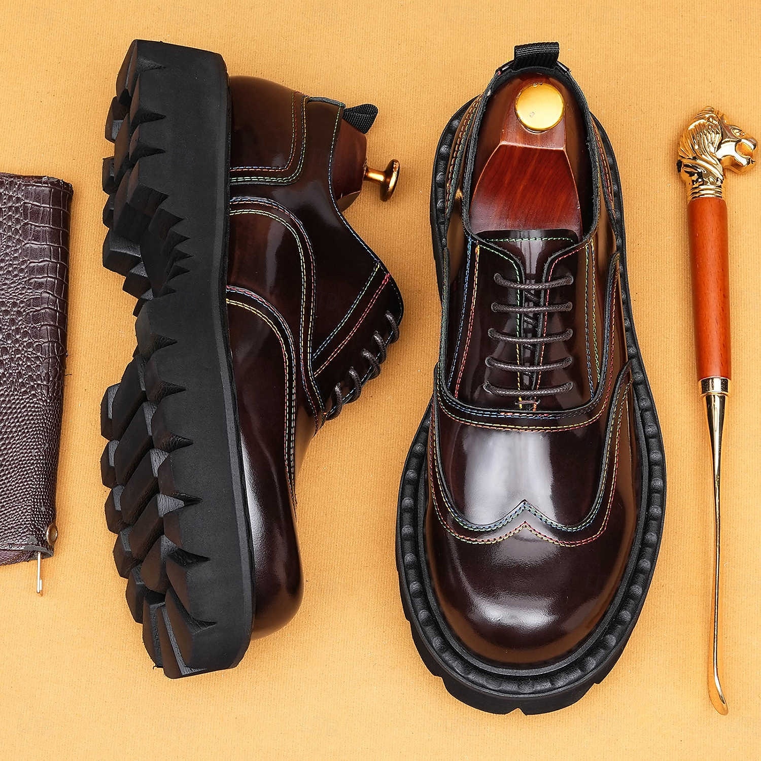 Herresko med burgunderfargede brogues og oxford-sko, klassiske snøresko for kontoret, banketter og spesielle anledninger 2026 - $119.99 –P2