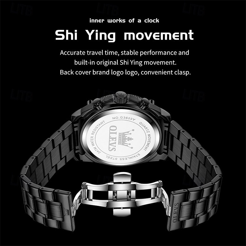 The New Olevs Men'S Steel Band Business Watch Moon Phase Luminous Calendar Chronograph 24-Hour Indication Quartz Watch Is A Fashionable Casual And Versatile Waterproof Sports Wristwatch 2025 - $32.99 –P6