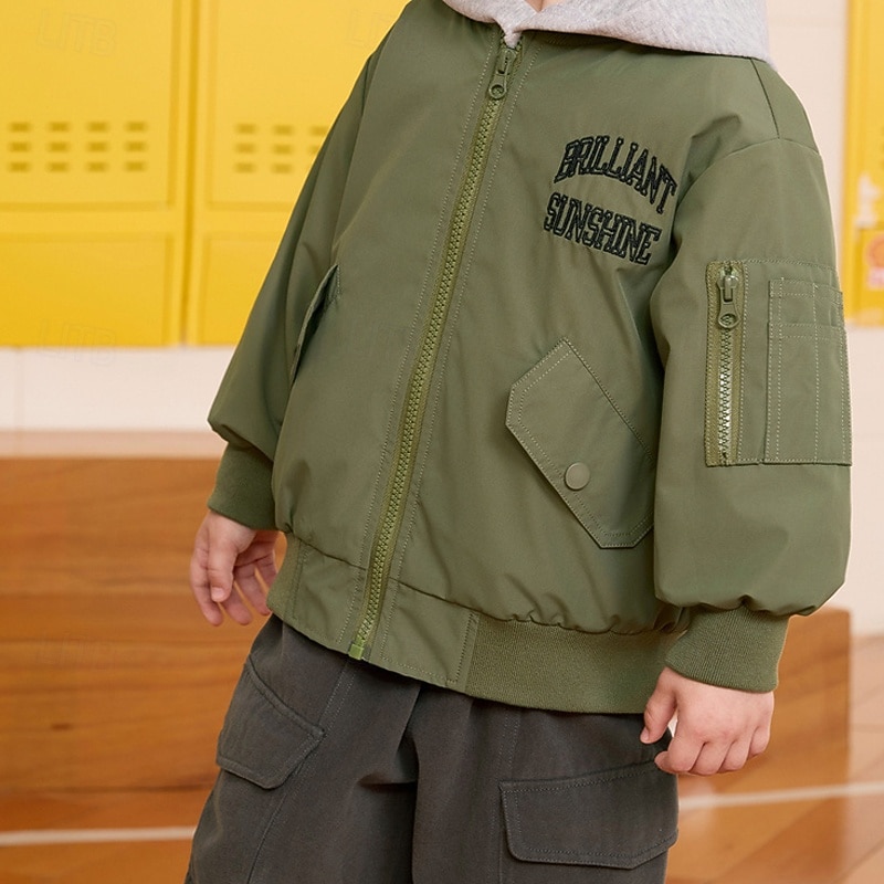 Kids Unisex Baseball Jackets Outerwear Letter Long Sleeve Zipper Pocket Comfort Soft Coat Outdoor Fashion Daily Black Green Spring Fall 4 years+ 2025 - $47.99 –P5