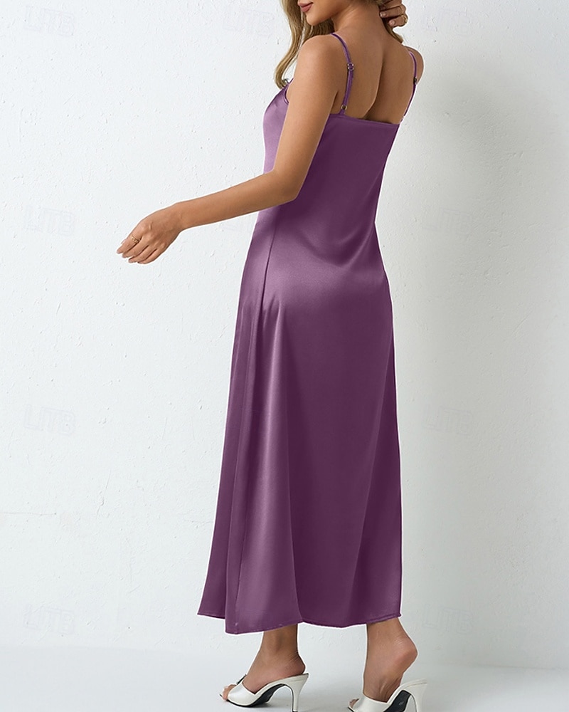 Dames Halflange jurk Satijnen Jurk Feestjurk Cocktail jurk Slipdress Modieus Modern Buiten Avond Feest Feest Normale pasvorm Effen Mouwloos hihnat Lichtgroen Wijn Donkergroen Paars Lente Herfst 2026 - $25.99 –P8