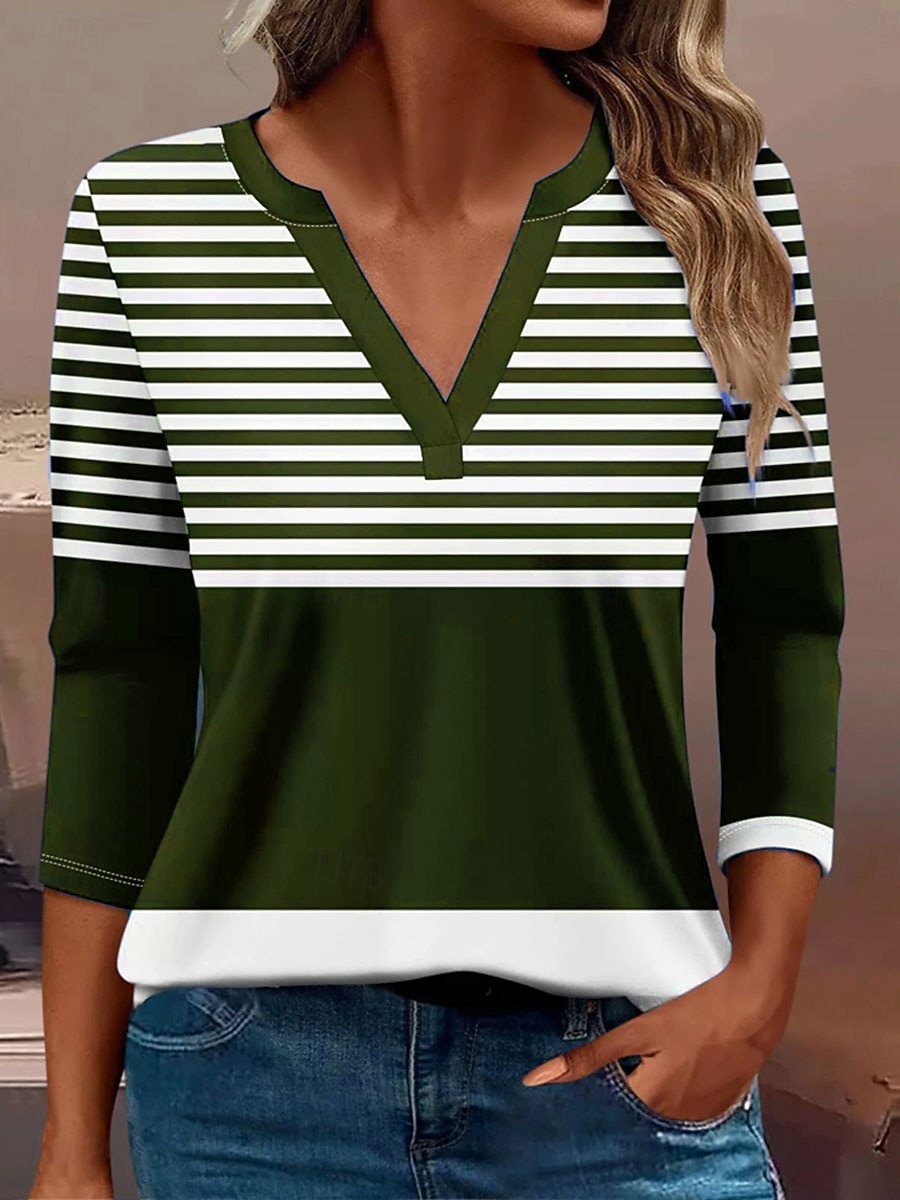 Femmes T-shirt Graphique Géométrique ancien Élégant Classique manche longue Col en V Encolure en V Hauts Réguliers Quotidien Imprimé Noir Rouge Bleu Vert Printemps Automne Hiver de 2025 ? $27.99 –P2