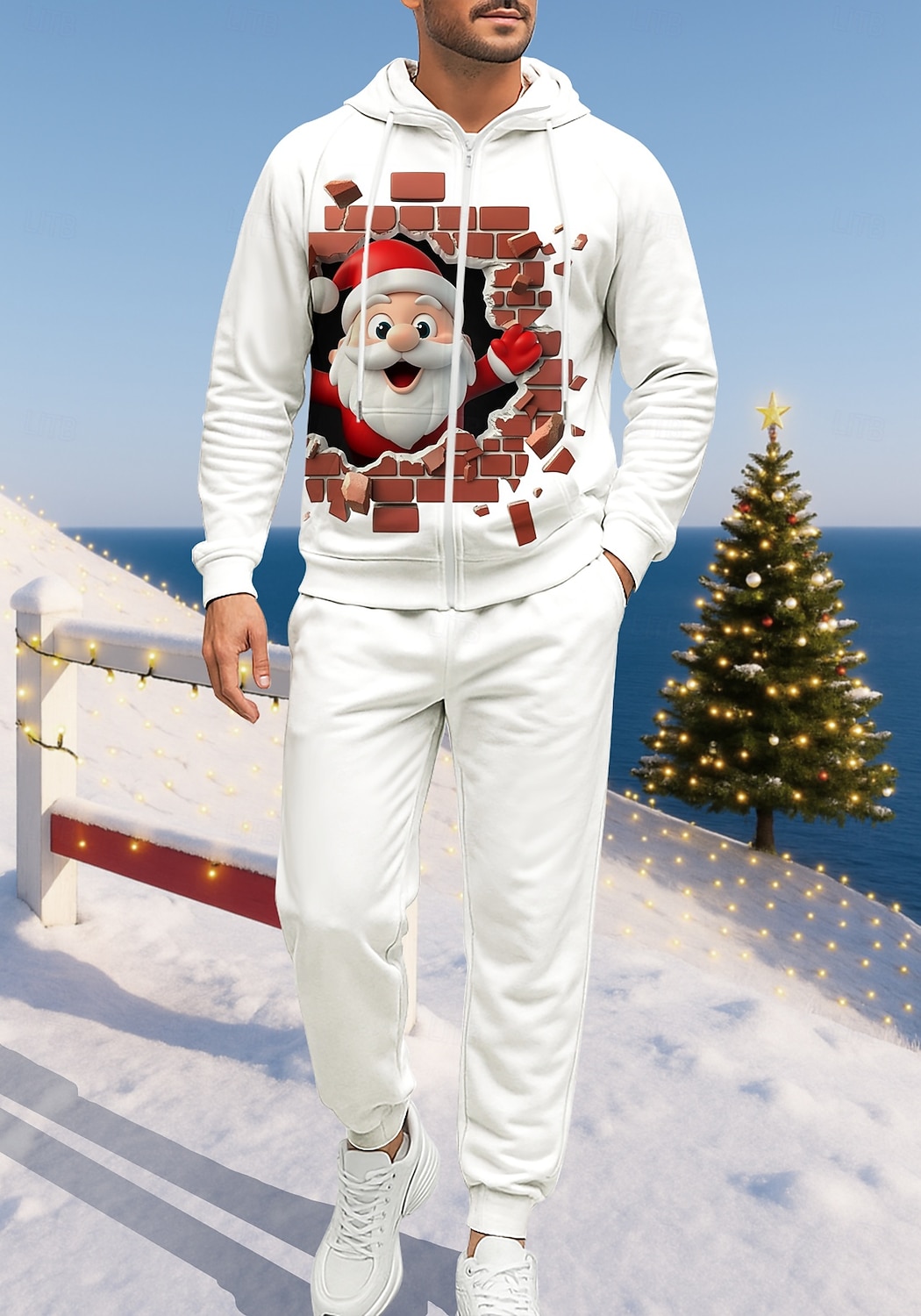 Natale Per uomo Felpa con cappuccio Tuta da Ginnastica Felpa con cappuccio con zip Coulisse Tasche Pantaloni Felpa con Cappuccio Felpa Autunno Bianco Rosso Allenamento in Palestra Casuale del 2025 a $41.99 –P1