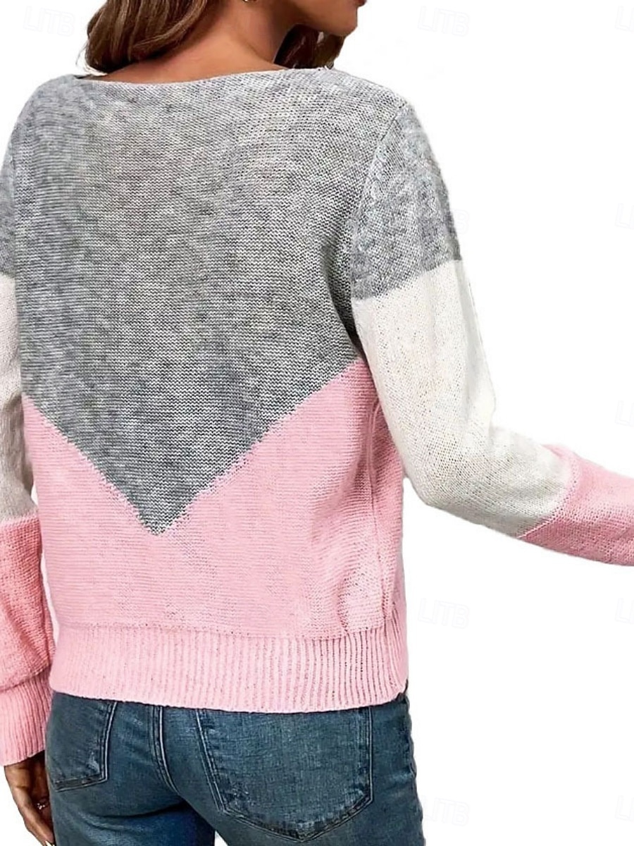 Dámské Svetr Na běžné nošení Měkké Geometrický Rýhovaný Tričkový Slátanina Pletený Dlouhý rukáv Běžné topy Plést Venkovní Denní Víkend Černá Žlutá Podzim Zima 2025 - €28.34 –P4