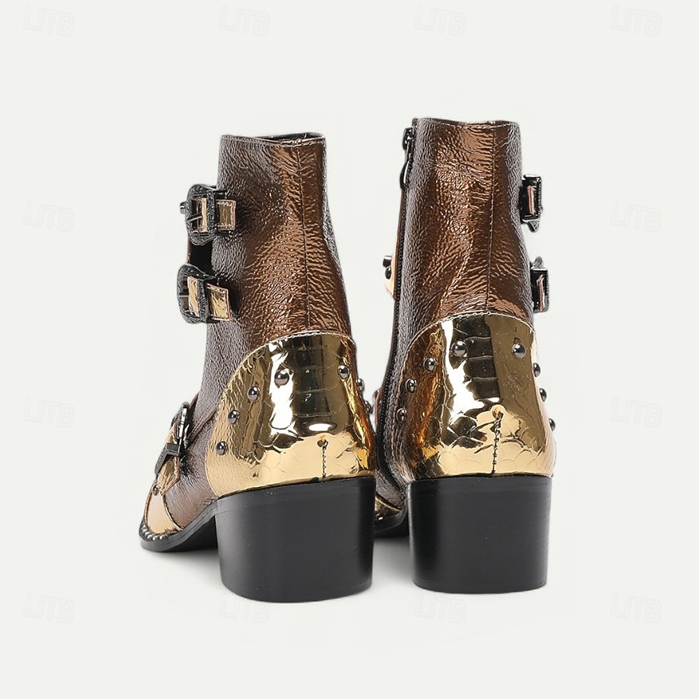 Bottines rétro punk pour homme – en cuir de vachette véritable marron avec rivets et brides à boucle, style rock gothique pour concerts, discothèques et mode moto de 2025 ? $159.99 –P5