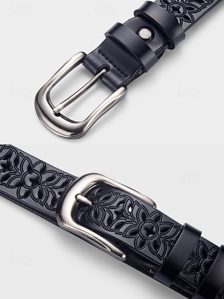 Ceinture en cuir véritable pour femme – motif floral vintage sculpté avec boucle en métal, accessoire de taille rétro pour jeans, robes et tenues décontractées de 2025 ? $14.99 –P6