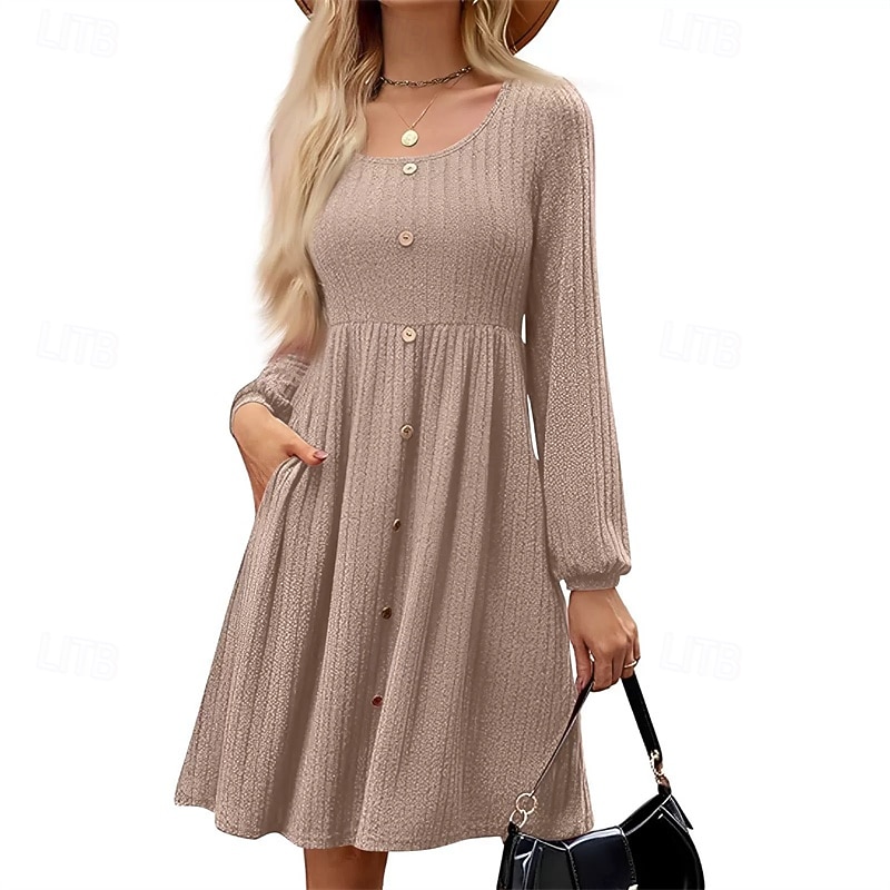 Damen Minikleid Freizeitkleid Elegant Mode Modern Outdoor Täglich Ausgehen Normale Passform Einfach Langarm Rundhalsausschnitt Schwarz Weiß Gelb Rosa Frühling Winter Herbst 2025 - $33.99 –P1