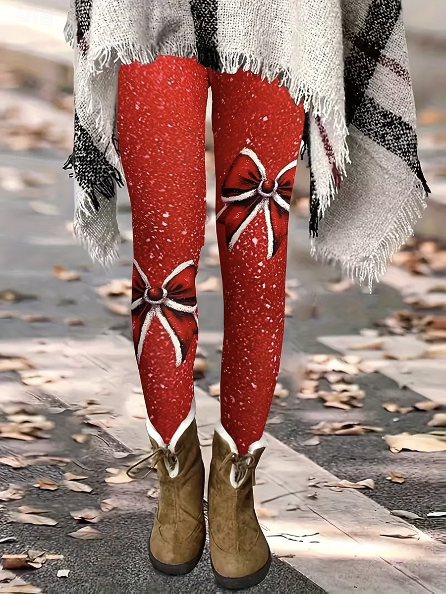 Dame Leggings Ferie Årgang Mote Full lengde Høy MidjePantsJul Grafisk Printer Hold Varm Myk Pustende Elastisk Formell utendørs Feriereise Svart Rød Rød / Blå Sommer Vår Høst Vinter Slank Fasong 2025 - $26.99 –P3