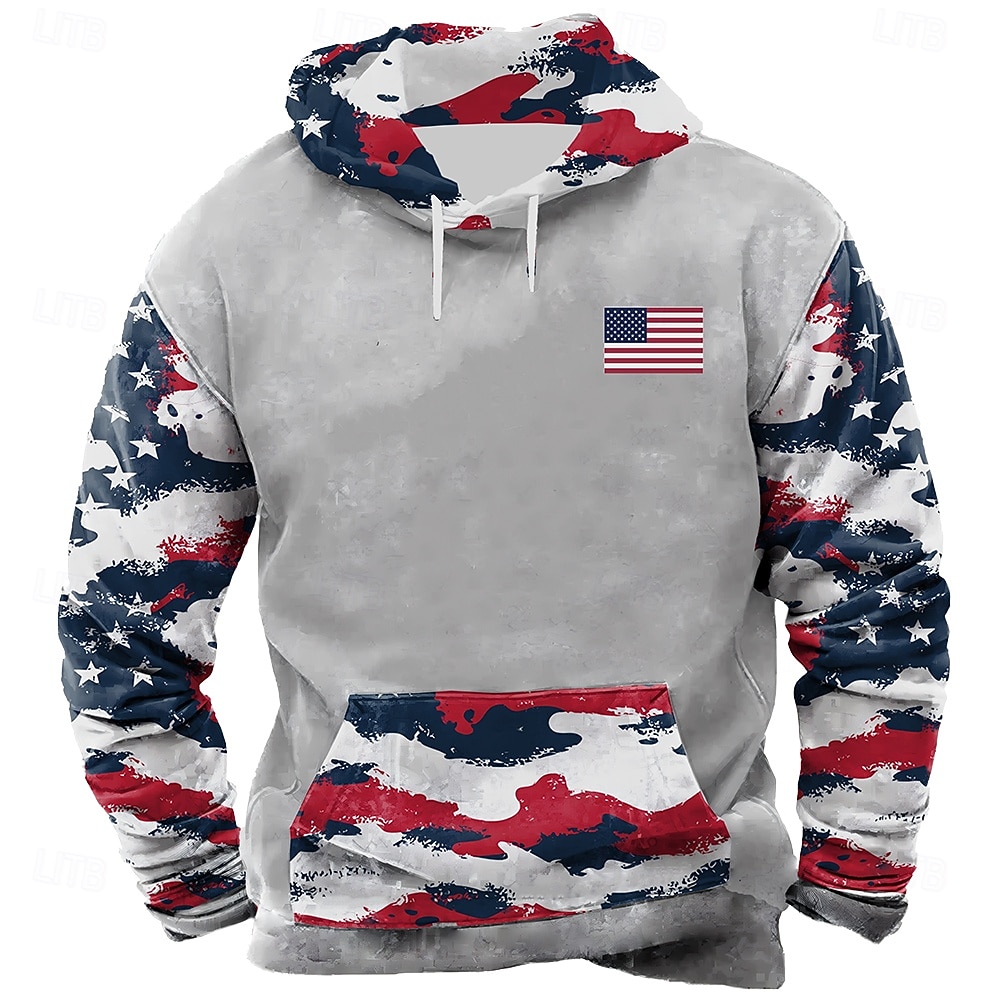 Herre Amerikansk amerikansk flagg Hattetrøje Genser Fritid Crew-hals Jakt Grå Grå 2 Snorer Graphic Høst Vinter Designer 2025 - $26.99 –P2