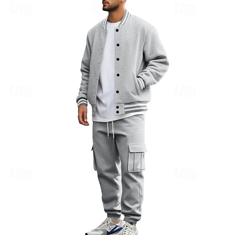 Hombre Sudadera Tracksuit Conjunto de atuendo Escote Chino Exterior Diario Deportes Correa Bolsillo Raya Negro Rojo Azul Marino Poliéster Ropa de Deporte Moda Ropa de calle Primavera 2026 - $57.99 –P16