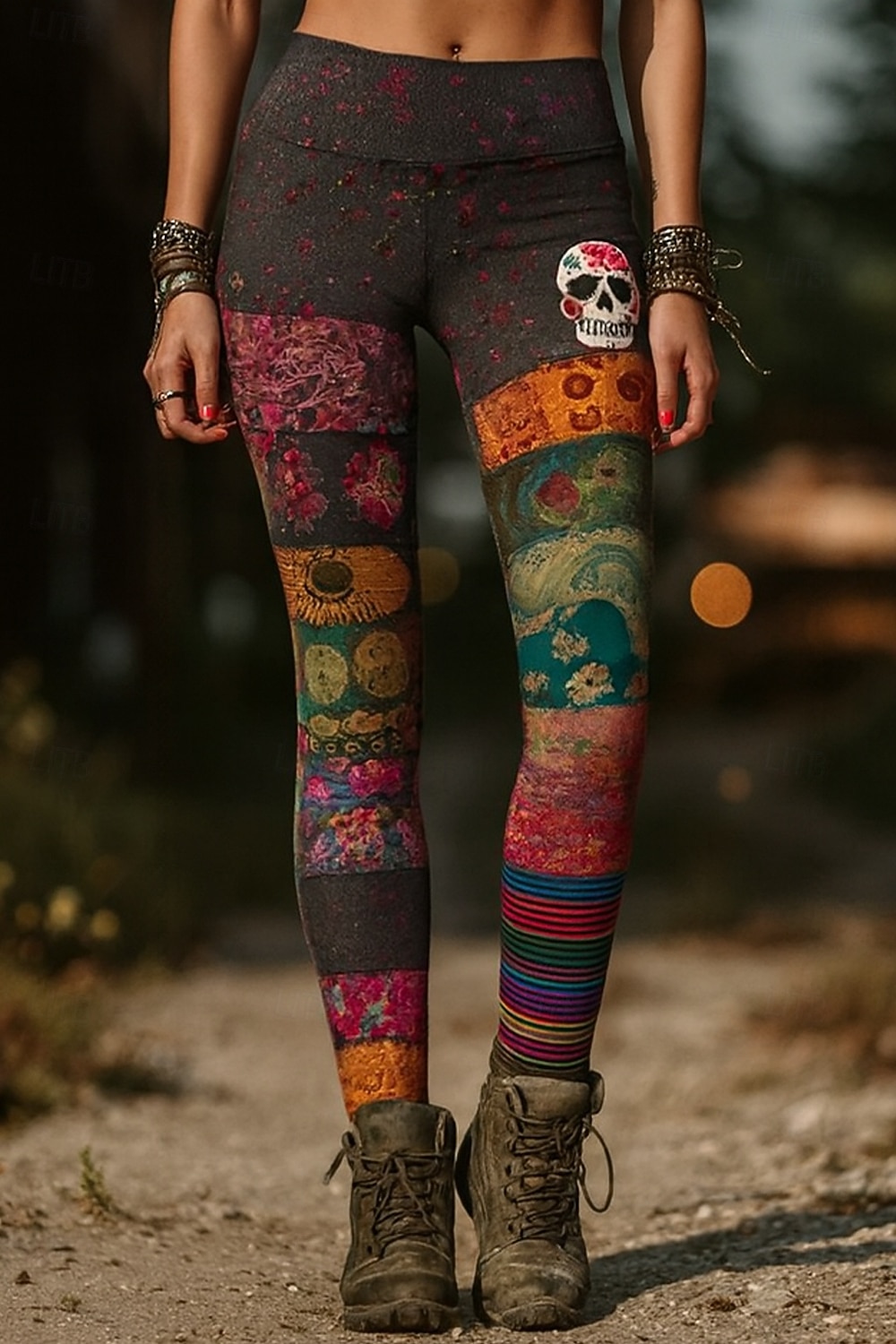 Damen Leggings Urlaub Vintage Ethnischer Stil Volle Länge Hohe Taille Grafik Schädel Monster Kordelzug Patchwork 3D Druck Schnell trocknend Atmungsaktiv Weich Dehnbar Formal Outdoor Urlaub Pink Blau 2026 - $21.99 –P2